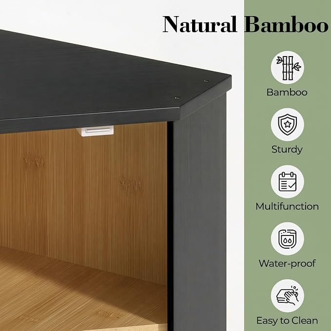 LAMU Corner Bread Box for Kitchen Countertop, Bamboo Wood Bread Storage | 2-Tier Storage Bin with Magnetic Acrylic Door, Large Capacity Organizer for Homemade Bread, Coffee, Fruit & Spices, Black - Image 6