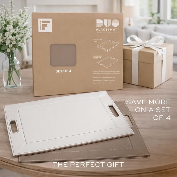 2-in-1 Serving Tray & Placemat | Faux Leather & Reversible | Lays Flat as a Placemat or Folds into an Ottoman Food Tray, Easy to Clean - Image 8