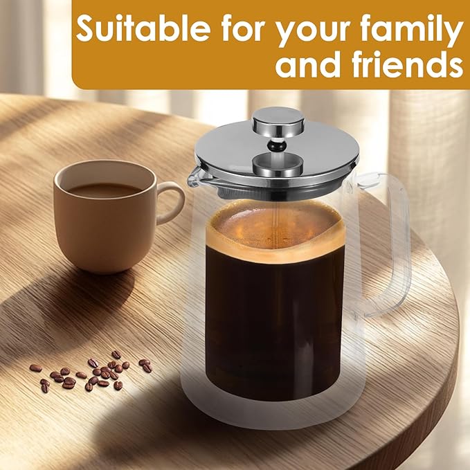 350/650/1000ml French Press Coffee Maker, Double Wall Glass French Press, Clear French Press Tea Maker, Multifunctional Coffee Press Coffee Maker for Home Office (350ML)