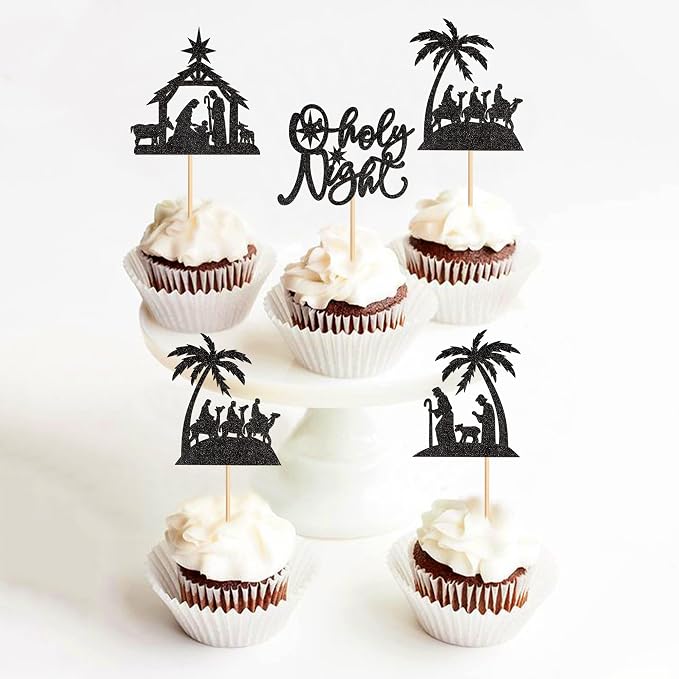 24PCS Jesus Christmas Cupcake Toppers Holy Night Believe Jesus Cupcake Picks Baby Shower Pray Chirstmas Decoration Party Decoration - Image 4