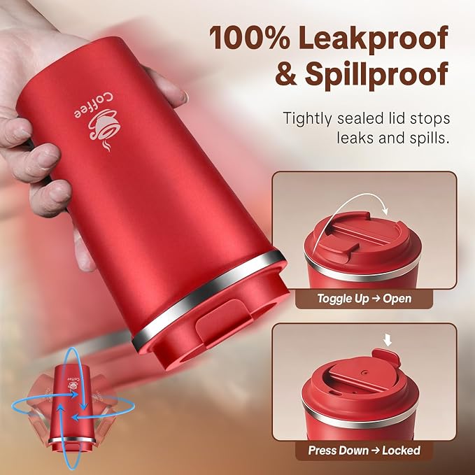 17oz Travel Coffee Mug ,Leakproof Vacuum Coffee Cup Insulated Tumbler | 304 Stainless Steel, Double-Wall Vacuum Insulated, Leakproof, Fits Hot & Cold Drinks Car Cup Holders, Travel, Office - Image 2