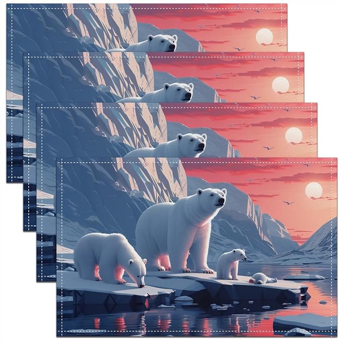 Feelyou White Bear Placemats Set of 4 12"x18" Wild Animal Placemats for Dining Table Indoor Outdoor Kitchen Rustic Cabin Country Table Mats Placemat Nature Wildlife Bear Decor Table Place Mats Qlacier by Feelyou