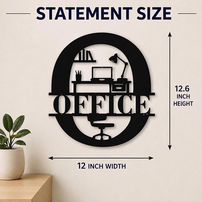 Office Metal Wall Decor, Modern Home Office Sign, 14 Inch | 14-inch matte black metal office sign with pre-drilled holes for home offices, workspaces, studios, and professional decor. - Image 2