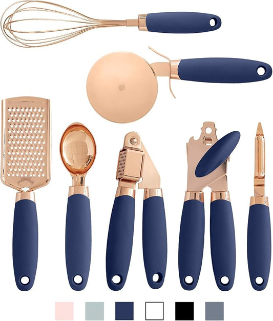 COOK WITH COLOR Kitchen Gadget Set Copper Plated Stainless Steel Utensils with Soft Touch Handles, Copper Navy, 7 Pieces by CookwithColor