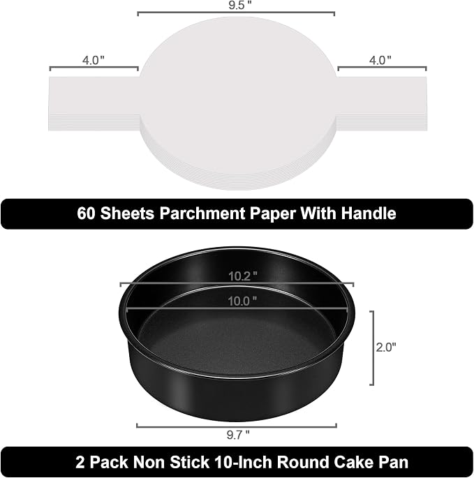10 Inch Cake Pan, 2PCS Nonstick Round Cake Pans with 60PCS Parchment Paper | Cake Baking Pans for Christmas Birthday Thanksgiving, Circle Cake Pan for Baking Layer Cakes Deep-Dish Pizza, Dishwasher Safe - Image 2