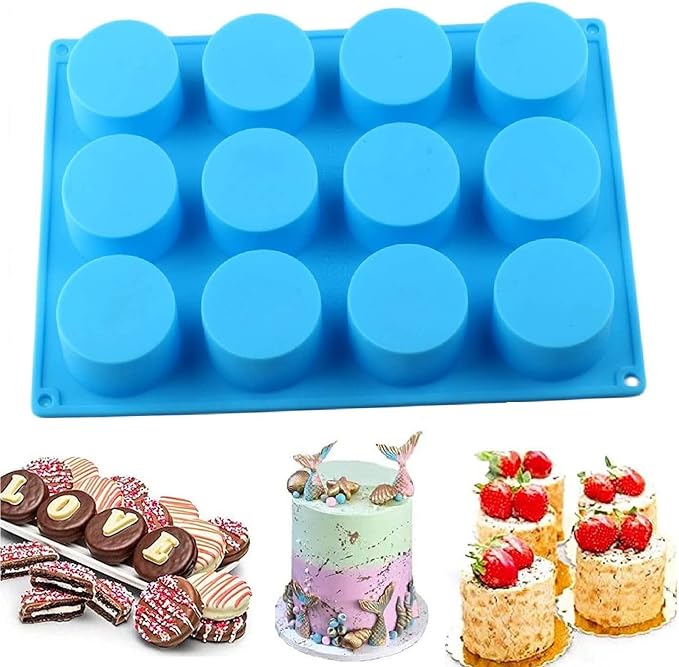 Chocolate Cookie Silicone Mold, 2 Pcs 12 Holes Round Molds, Cylinder Silicone Mold for Cookie, Dessert, Jelly, Pudding, Candy, Cake, Biscuit