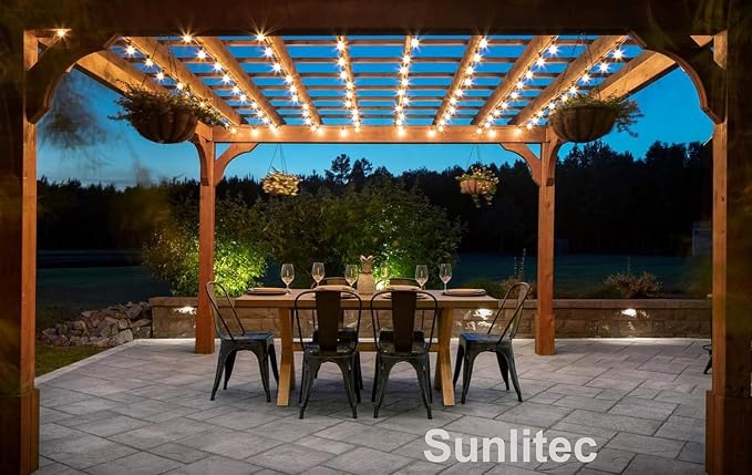 Sunlitec Solar String Lights Waterproof LED Indoor/Outdoor Hanging Umbrella Lights with 30 Bulbs - 50 Ft Patio Light for Deckyard Tents Market Cafe Gazebo Porch Party Decor - Image 5