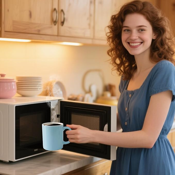 12 oz Cup (4pcs), Plain Gloss Light Blue Ceramic Coffee Mug for Milk Tea, Set of 4 - Image 6