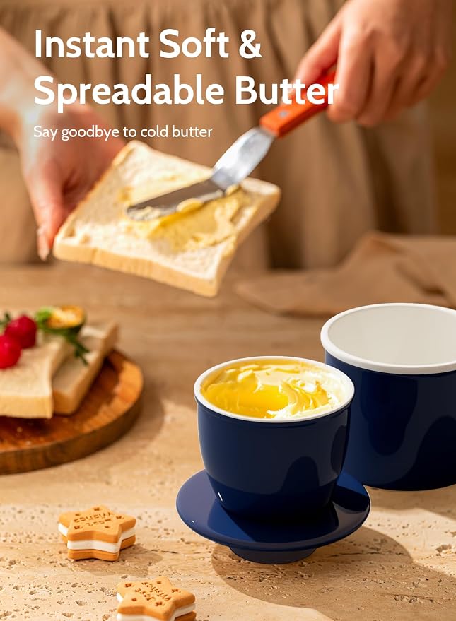 Sweese French Butter Dish with Lid - Butter Crock for Counter with Water Line for Spreadable Butter - No More Hard Butter - Navy - Image 4