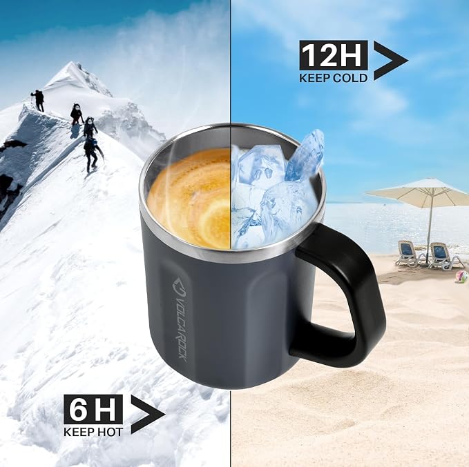 Stainless Steel Coffee Mug Cup with Handle, 16 oz Double Wall Vacuum Insulated Travel Mug Tumbler With Slider Lid, Insulated Camping Tea Flask for Hot & Cold Drinks (Grey) - Image 4