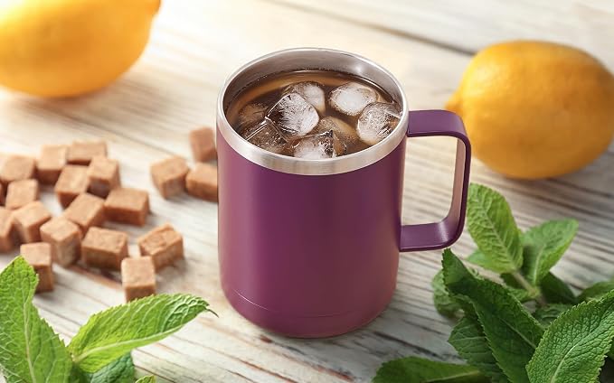 MEWAY 12oz Coffee Mug With Handle and Sliding Lid,Stainless Steel Travel Tumbler Cup with Handle,Double Wall Vacuum Insulated Camping Cup for Hot & Cold Drinks Tea (Plum,Set of 1) - Image 9