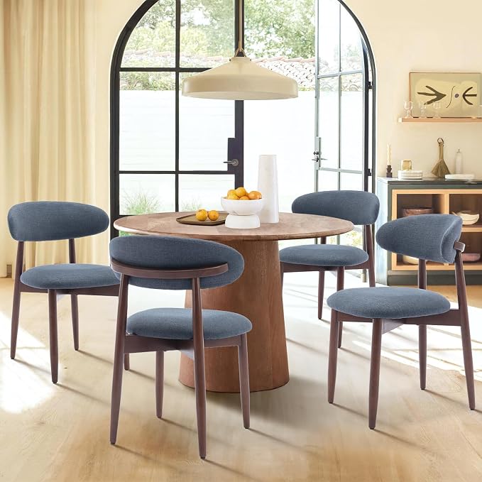 COLAMY Wooden Dining Chairs Set of 4, Modern Fabric Upholstered Dining Room Chair, Farmhouse Kitchen Side Chairs with Foot Pegs, Blue - Image 7
