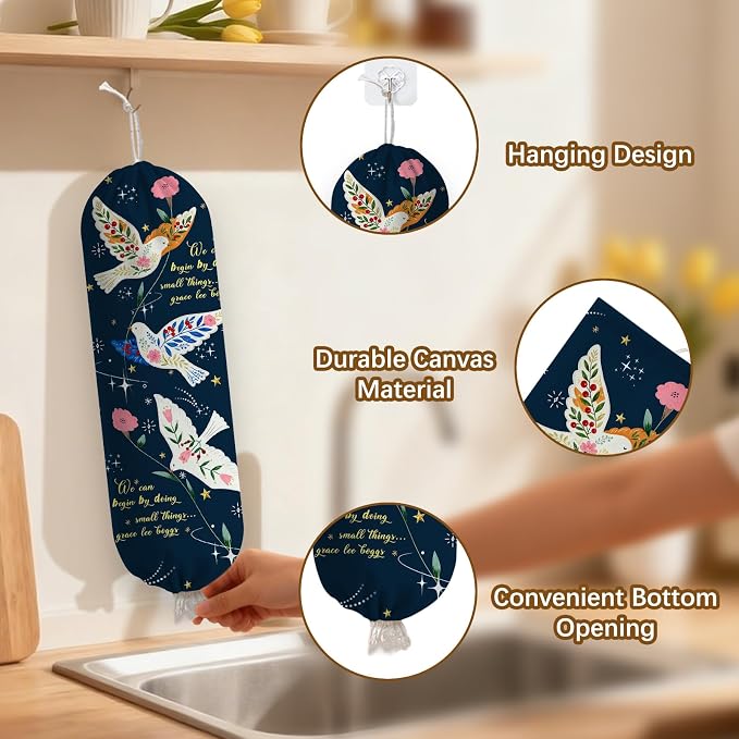 Bird Plastic Bag Holder, Wall Mount Organizer for Reusable Canvas Grocery Bags, Decorative Home Kitchen Pantry Decor Hanging Plastic Bag Dispenser, Christ Bird Shopping Bags Storage Dispenser - Image 3