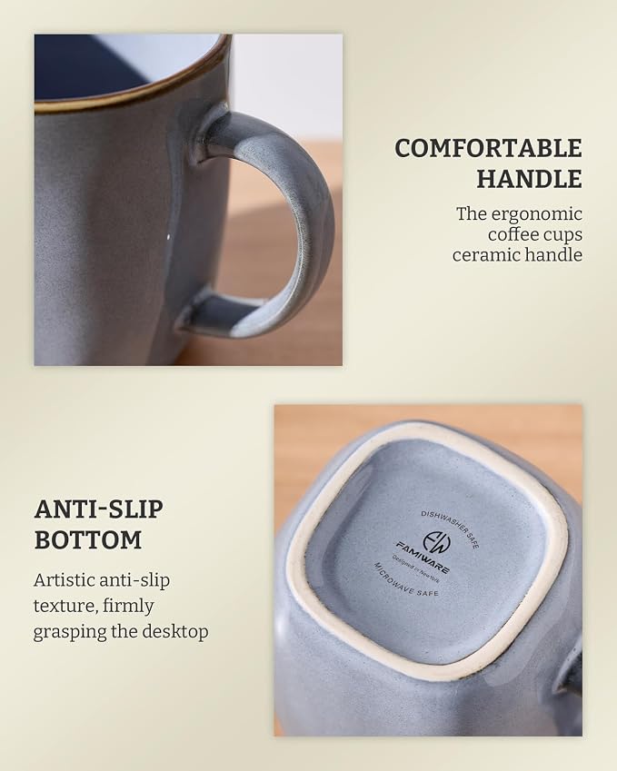 famiware Coffee Mugs Set of 6, Ocean Square 13oz Coffee Cup Set with Handle for Cocoa, Milk, Hot Chocolate, Tea, Water, Stoneware Cups for Kitchen, Microwave and Dishwasher Safe, Blue - Image 7