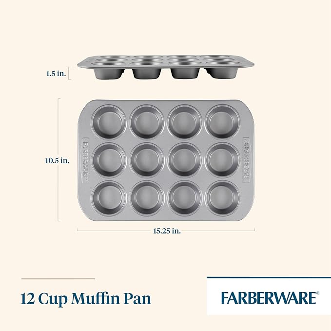 Farberware Bakeware Nonstick Muffin Pan, 12-Cup, Cupcake Baking Pan, Gray - Image 2