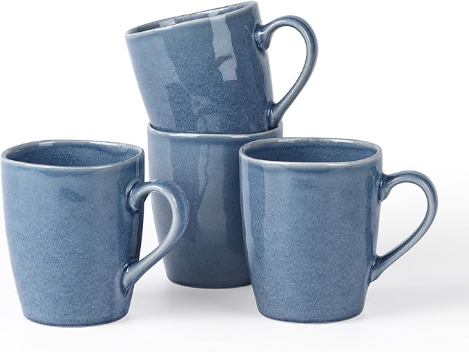famiware Aurora Coffee Mugs, 14oz Mug Set of 4, Stoneware Mug, Cups for Kitchen, Cappuccino, Latte, Reactive Glaze, Microwave Safe, Scractch-resistant, Lagoon Blue by Famiware