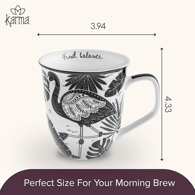 Karma Gifts 14 oz Black and White Boho Mug Flamingo - Cute Coffee and Tea Mug - Ceramic Coffee Mugs for Women and Men - Image 6