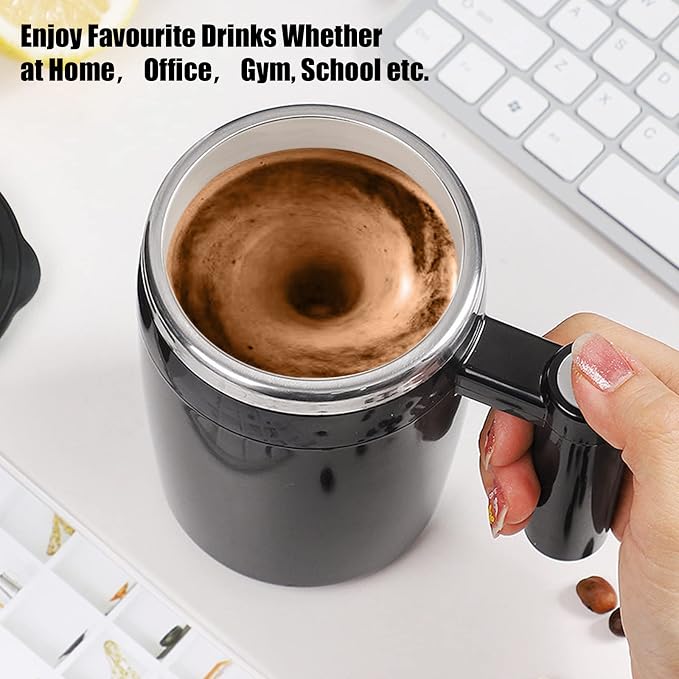 Self Stirring Mug,Rechargeable Auto Magnetic Coffee Mug with 2Pc Stir Bar,Waterproof Automatic Mixing Cup for Milk/Cocoa at Office/Kitchen/Travel 14oz Best Gift - Black - Image 8
