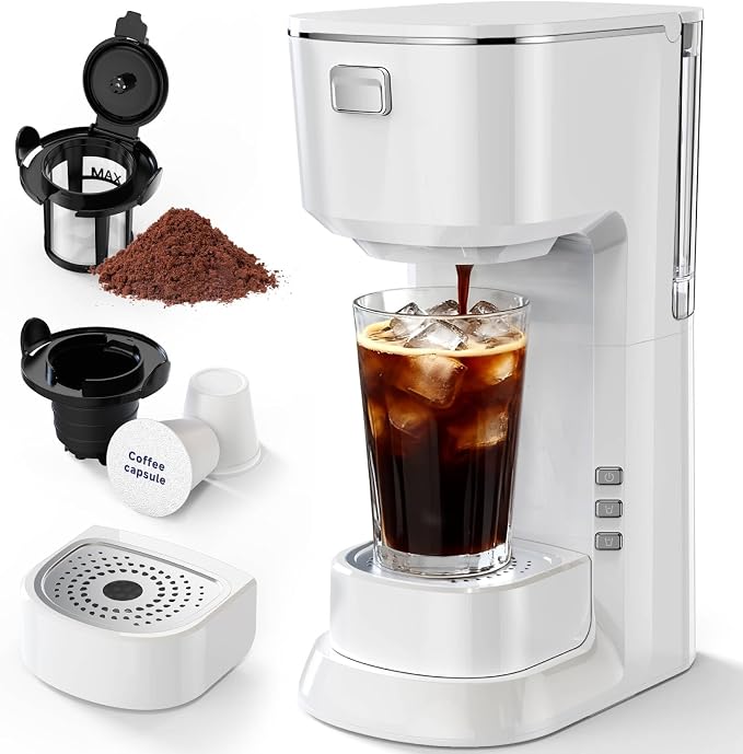 Coffee Maker, Single Serve Brewer for K Pods & Ground-White | 2 in 1, 6-24oz and 2-4 Mins Rapid Brew, Compact Coffee Machine for Kitchen Office RV Camping by Kozeewarm