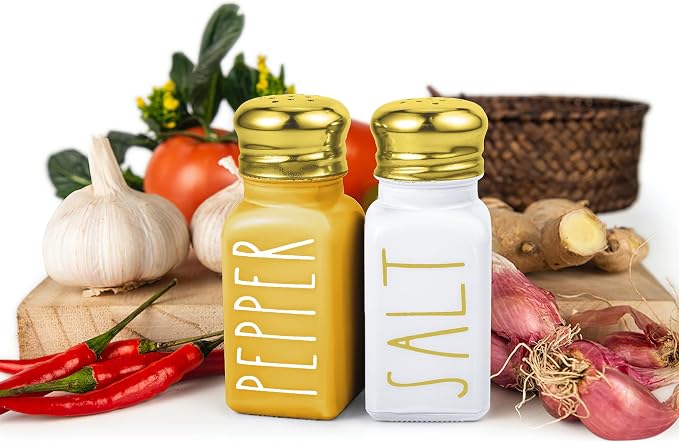 Farmhouse Gold Salt and Pepper Shakers Set by Brighter Barns - Glass Shakers & Stainless Steel Lid - Modern Farmhouse Decor for Restaurant, Airbnb, Wedding, Gifts - Luxury Kitchen Accessories (Gold) - Image 8