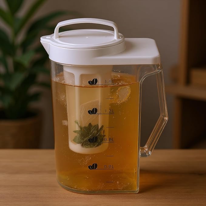 54Oz Cold Brew Coffee Maker with Measurement Scale - Plastic Cold Brew Tea Pot for Home Fridge Use Iced Coffee Brewer and Beverage Maker