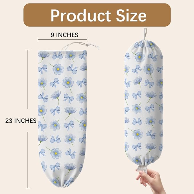 Plastic Bag Holder Dispenser, Plastic Grocery Bag Organizer & Wall Mount Paper Trash Bags Saver Storage for Kitchen Home Pantry Decor - Blue Floral Shopping Bags Storage Dispenser - Image 2