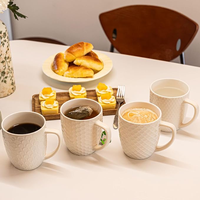 16 oz Coffee Mugs Set of 4, Porcelain Coffee Cups Ceramic, Farmhouse Mug with Handle - Image 6
