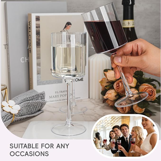 Lullaby 12PCS 9OZ Stemmed Clear Plastic Wine Glasses, Disposable Wine Cups | Elegant Plastic Champagne Glasses, Unbreakable and Crystal Clear Disposable Plastic Goblets for Party, Wedding and Daily Use - Image 5