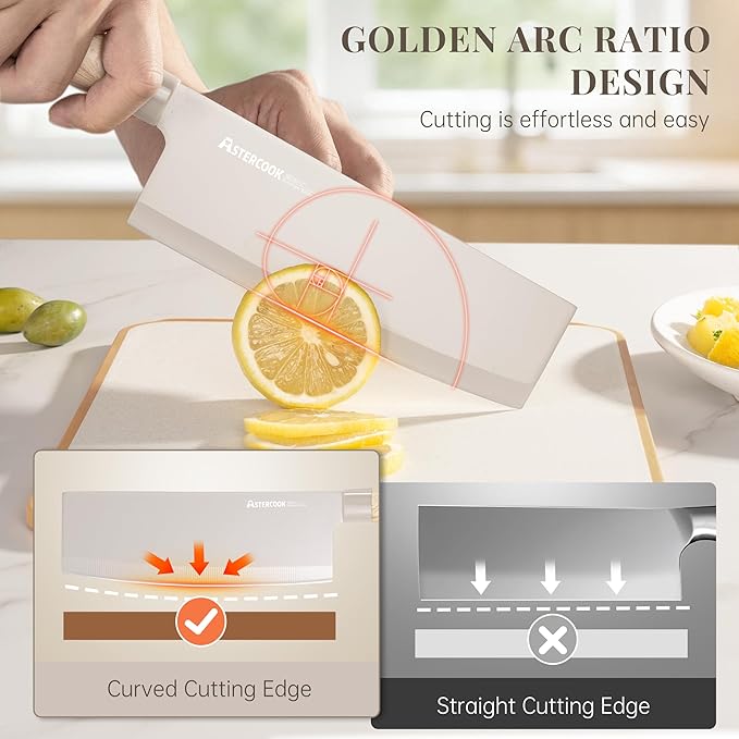 Astercook Knife Set, 6-Piece Kitchen Knife Set with Block, High Carbon Stainless Steel Ultra Sharp Kitchen Knives, Wood Grain Handle, Dishwasher Safe Knife Block Set, Khaki, Kitchen Utility Knives - Image 4