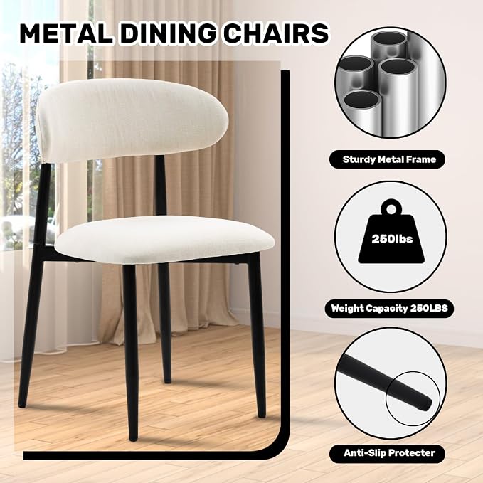 UVV Dining Chairs Set of 4, Metal Kitchen Chairs with Modern Fabric Upholstered for Dining Room, Beige - Image 8