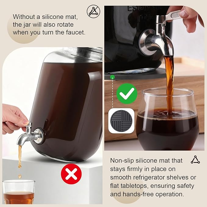 Cold Brew Coffee Maker With Silicone Mat, 1 Gallon Glass Pitcher with Stainless Steel Filter & Spigot - Large Iced Coffee & Tea Maker for Home, Easy to Use & Clean