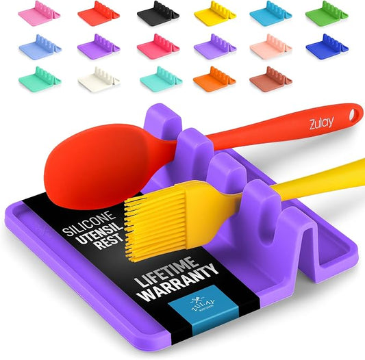 Zulay Kitchen Silicone Utensil Rest with Drip Pad for Multiple Utensils - BPA-Free, Heat-Resistant Spoon Rest & Spoon Holder for Stove Top - Kitchen Utensil Holder for Ladles & Tongs - Mystic Violet by ZulayKitchen