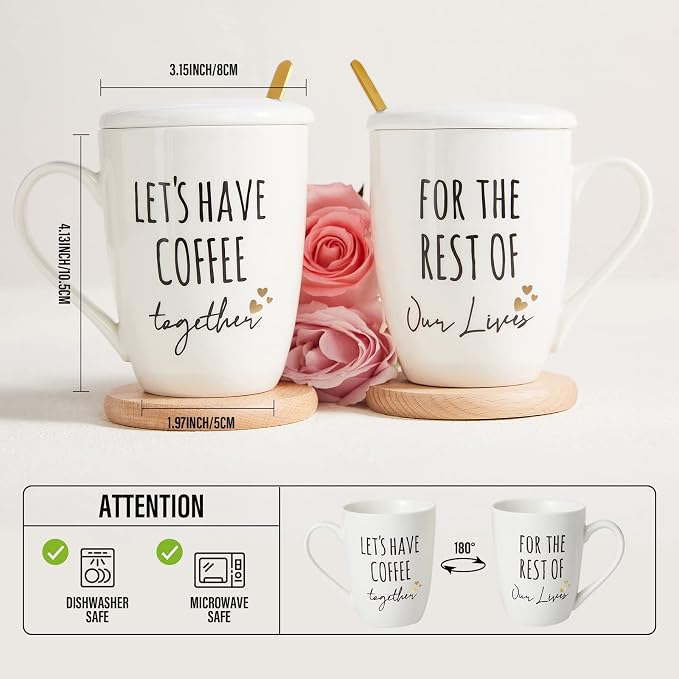 AW BRIDAL Ceramic Engagement Gifts For Couples Coffee Mugs Set Of 2, 12 Oz | Unique Newly Engaged Bachelorette Bridal Shower Gift for Bride, Anniversary Wedding Gifts for Couple Housewarming Gift Ideas - Image 2