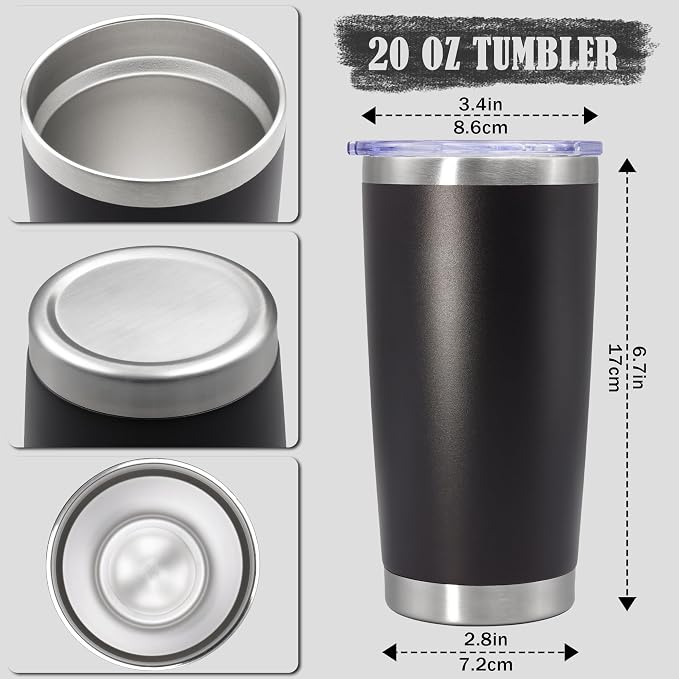 20oz Tumbler Insulated Coffee Tumblers with Lid Stainless Steel Black 4P | 20 oz Tumblers Double Wall Insulated Vacuum 20oz Coffee Mug Leak Proof Tumblers with Lid Powder Coated - Black 4 Pack - Image 4