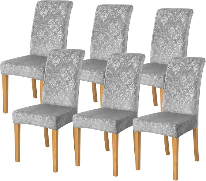 FORCHEER Chair Covers for Dining Chairs Set of 6,Velvet Light Grey Stretch Dining Room Chair Cover Kitchen Parsons Chair Slipcovers (Pack of 6, Velvet Light Grey) by FORCHEER