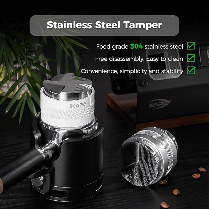 IKAPE Coffee Products, 58mm Coffee Distributor & Hand Tamper, Adjustable Depth Espresso Distributor Fits All 58mm Espresso Portafilter, Compatible with Rancilio, Gaggia Bottomless Portafilter (White)