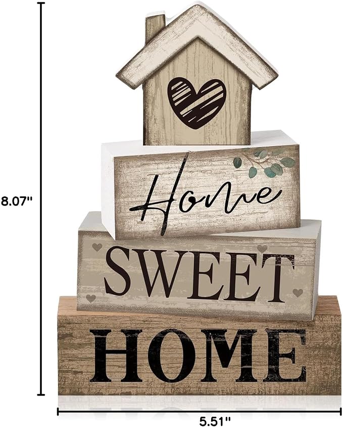 Moucuny 4 Pcs Farmhouse Table Decor Rustic Home Sweet Home Tiered Tray Decorations Retro Wooden House Shaped Block Signs Farmhouse Stacked Table Decoration for Housewarming Gifts Kitchen Mantle Shelf - Image 10