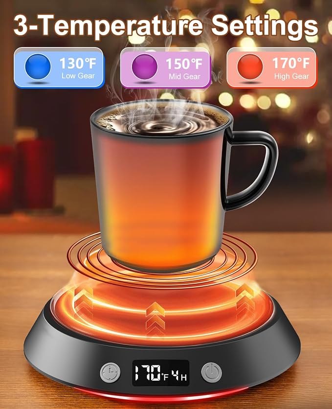Kepwam Coffee Mug Warmer - 50W Electric Coffee Warmer for Desk 3 Temp Settings & 2-9 Timer Smart Cup Warmer for Desk Candle Warmer Plate with LED Lights Beverage Tea Milk Warmer for Home & Office - Image 2