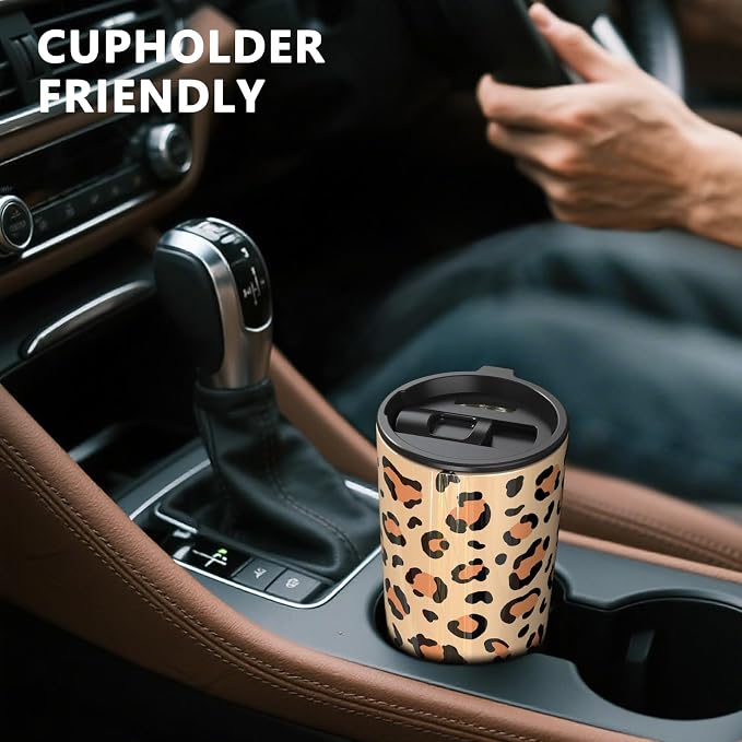 TILUCK 20 oz Insulated Coffee Tumbler with BPA-Free Lid | Travel Coffee Mug, Dishwasher Safe, Cup Holder Friendly, Double-Wall Vacuum Insulation for Hot & Cold Drinks, Leopard - Image 4