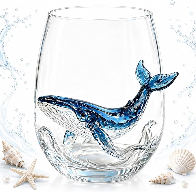 Artisanal Blue Ringed Octopus Glassware, 12oz Artisan Stemless Wine Glass (H1PC) by Unknown