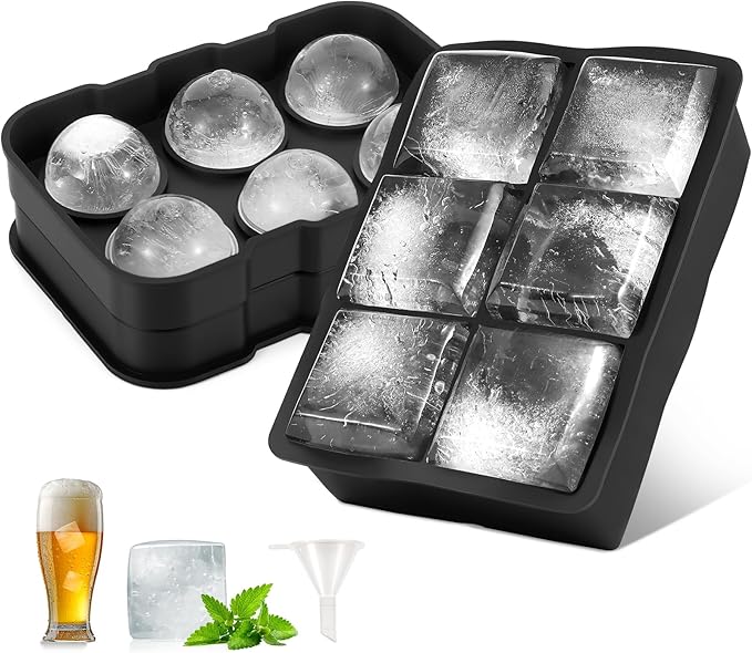 Silicone Ice Cube Tray, Easy Release Flexible Ice Cube Tray with Removable Lid, 24 Ice Cub Per Tray for Whiskey, Freezer, Cocktail, Reusable & BPA Free (6 Square+Circle)
