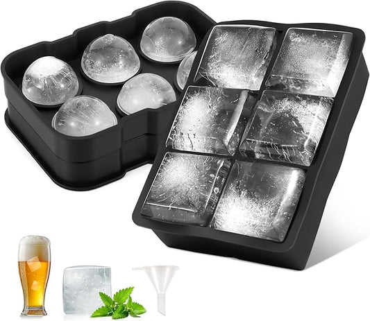 Silicone Ice Cube Tray, Easy Release Flexible Ice Cube Tray with Removable Lid, 24 Ice Cub Per Tray for Whiskey, Freezer, Cocktail, Reusable & BPA Free (6 Square+Circle)