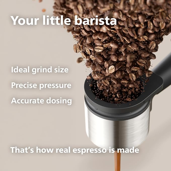 PHILIPS Baristina Espresso Machine, Grind, Tamp & Brew Coffee Beans in One Swipe, Compact, 16 Bar Pump Pressure, Automatic Grinder, Natural White with White Portafilter (BAR300/00) - Image 5