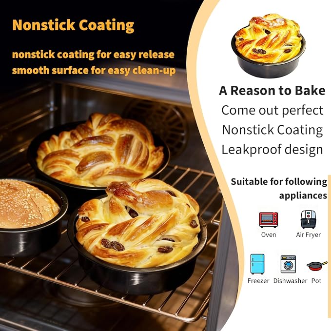 6 Inch Round Cake Pans Set of 3, Heavy-Duty Carbon Steel Baking Pans for Layered Birthday Cakes, Non-Stick Professional Circle Smash Cake Tins, Straight Wall & Dishwasher Safe - Image 4