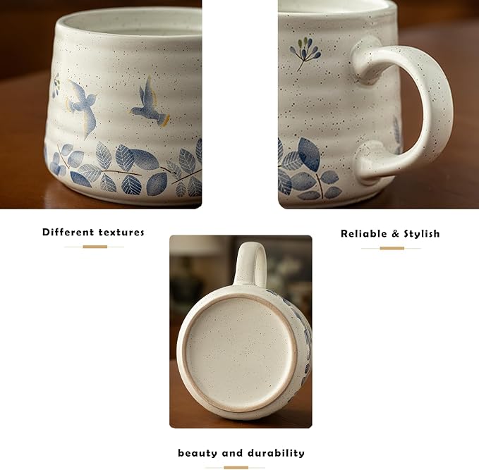 Ceramic Coffee Mug, 13oz Floral Design Pottery cute mugs, Ideal Gift for Women unique vintage pretty coffee mugs (Swallow Mug) - Image 4