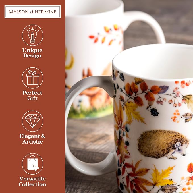 Maison d' Hermine Coffee Mug with Handles Tea Cups (12 Ounce, Pack of 2) | Fine Bone China Coffee Mugs for Hot Beverages Cappuccino Latte Home Restaurant Hotel Spring Summer -Sous-Bois - Image 2