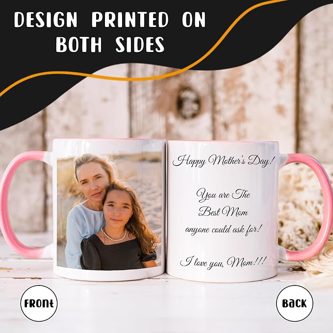 Personalized Coffee Mug, Custom Picture Text or Logo Ceramic Mug, Customized Gift for Men & Women, Taza Personalizada with Photo and Words, Customizable 11 Oz Tea Cup | White - Pink - Image 4