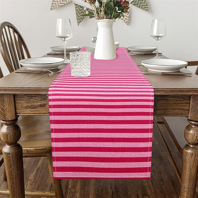 Rose Pink Red Kitchen Dining Decoration for Home Party for Kids Boys Girls Abstract Stripes Home Decor for Living Room Dresser Scarfs for Bedroom 13" x 48" Geometric Table Runner Modern - Image 3