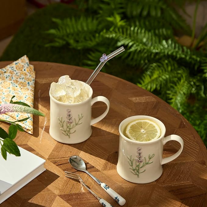 Artisanal Handcrafted Ceramic Mug with Sage Botanical Design - 10oz Off-White Stoneware Coffee Cup, Elegant Purple Sage Pattern, Dishwasher Safe, Comfort Grip Handle for Daily Use-2pack - Image 6