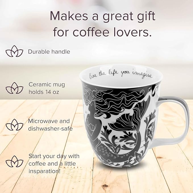 Karma Gifts 14 oz Black and White Boho Mug Mermaid - Cute Coffee and Tea Mug - Ceramic Coffee Mugs for Women and Men - Image 2